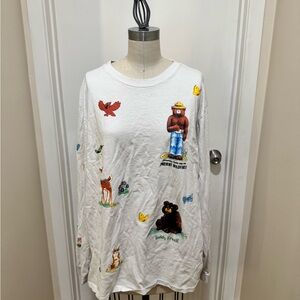 White Graphic Long Sleeve Shirt Teddy Fresh Smokey Bear